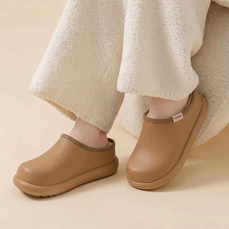 Comfort Cloud Thick Bottom Waterproof Eva Indoor Slippers Women Winter 2026 Warm Plush Home Slippers Couple Cotton Slides Shoes
