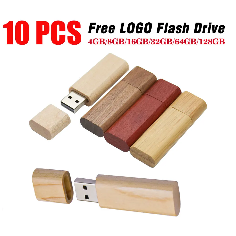 10PCS LOT Wooden Box USB 2.0 Flash Drives 128GB Free Custom Logo Pen Drive 64GB High Speed Memory Stick 32GB 16GB 8GB 4GB