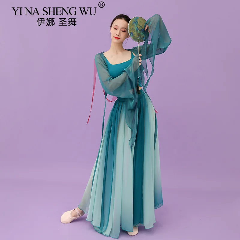 Chinese Classical Dance Dress Long Sleeve Shirt Light Weight Flowy Body Rhyme Clothes Skirt Professional Performance Costumes