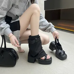 Fashion Womens Shoes 2024 Female Sandal All-Match High Heels Luxury Retro Girls Boot New High-heeled Block Scandals Retro Woman