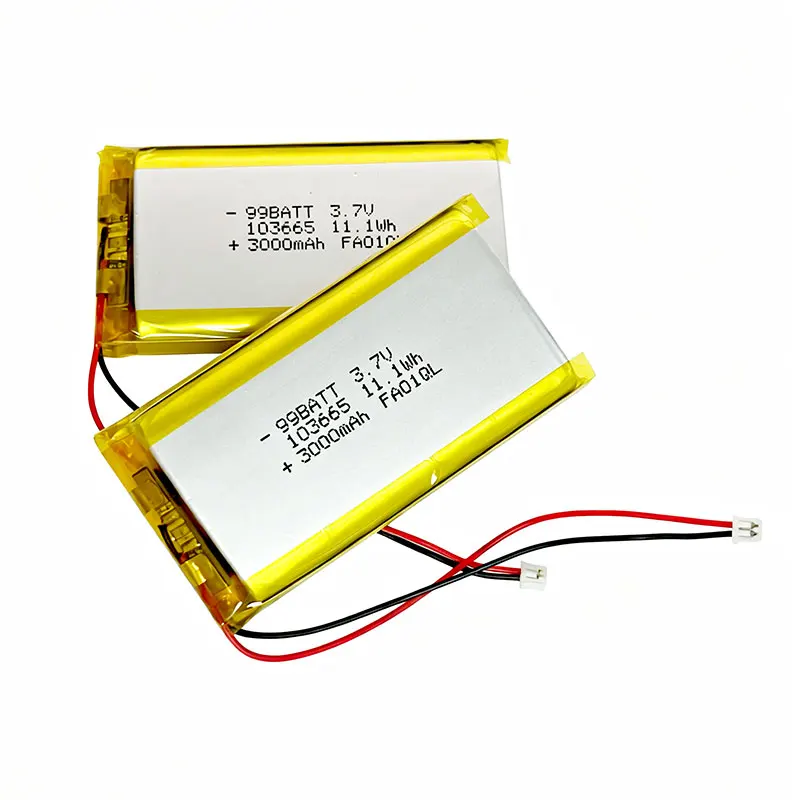 3.7V Li-Polymer Battery Jst 1.25 Plug 3000mAh 103665 Rechargeable Lithium Batteries for Smart Home Humidifier Driving Recorder