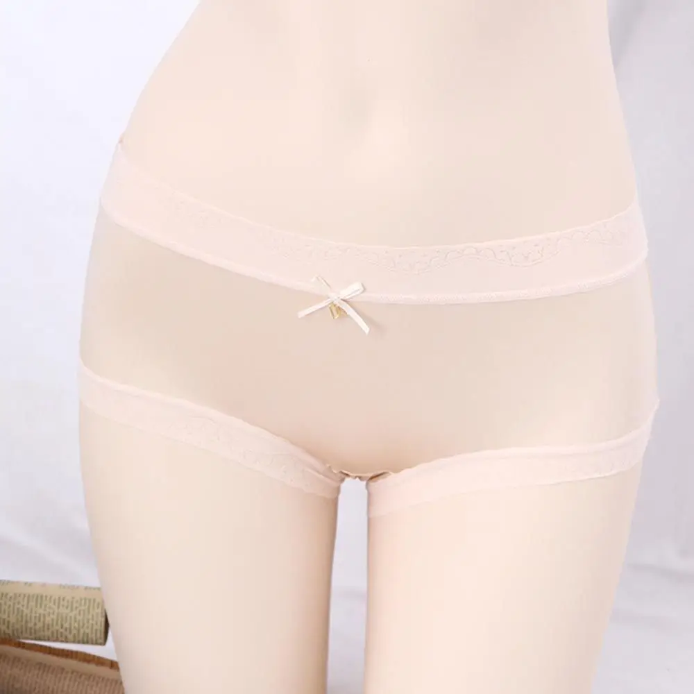 

Soft Elastic Middle Waist Satin Japanese Underpants Women Underwear Ice Silk Panties Lady Briefs Lace Lingerie