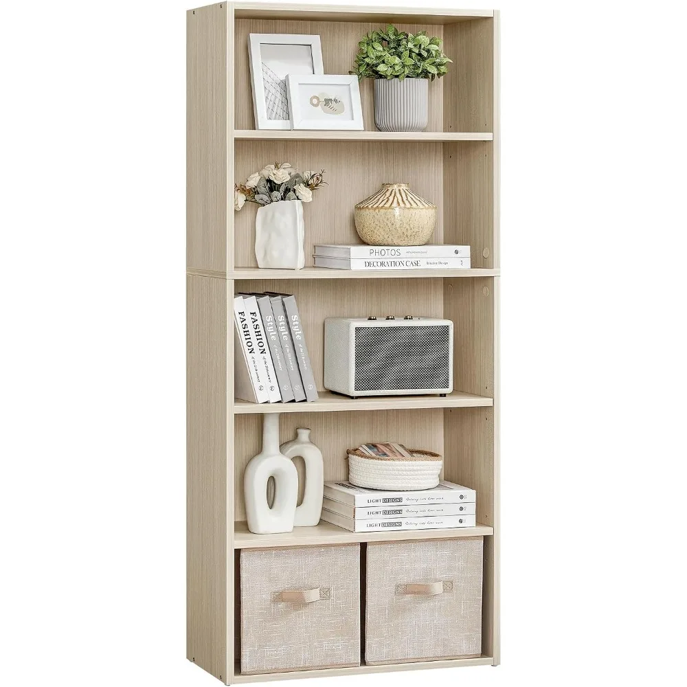 5-Tier Open Bookshelf - 9.4x23.6x52.8 Inches, Suitable for Living Room, Home Office, Dining Room, Natural Beige