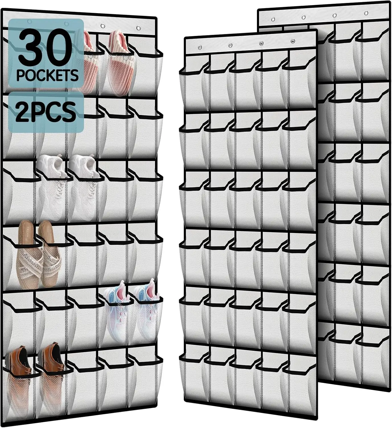 

Over the Door Shoe Organizer with 30 Breathable Mesh Pockets - Large Capacity Closet Storage for Men & Women, Hanging Sh