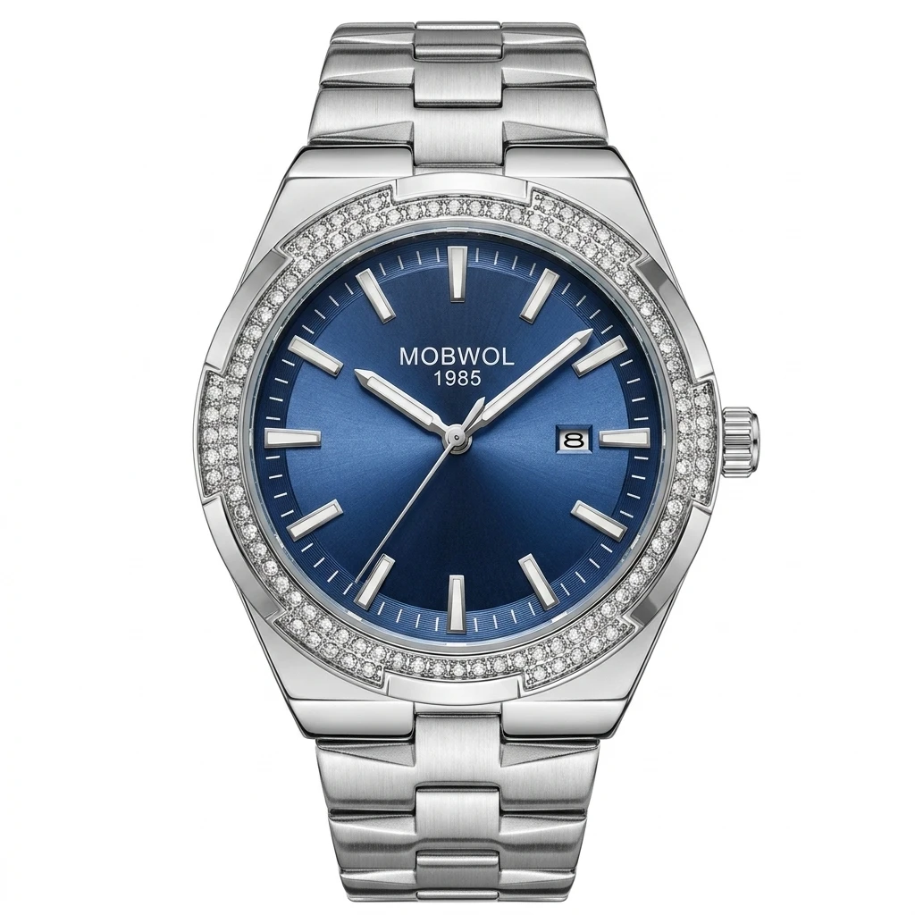 Men's Stainless Steel Quartz Watch, Scratch Resistant Glass, Luminous Hands, Date Display, Waterproof Business Sports Wristwatch