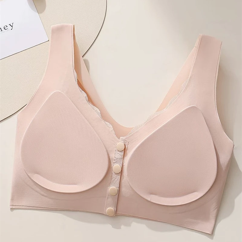 Vest-style Front-button Bra for Small Breasts, No Steel Ring, Adjustable, Large-size, Open-button, Seamless Underwear for Women