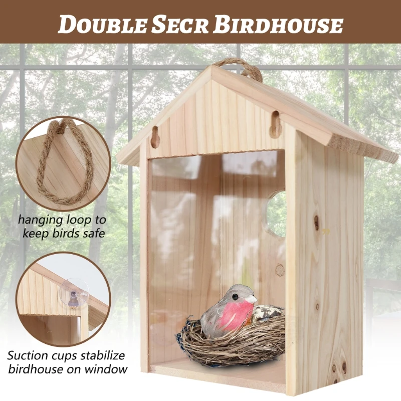 Blue Birds House Window Birdhouse Weatherproof Bird Nest with Perch