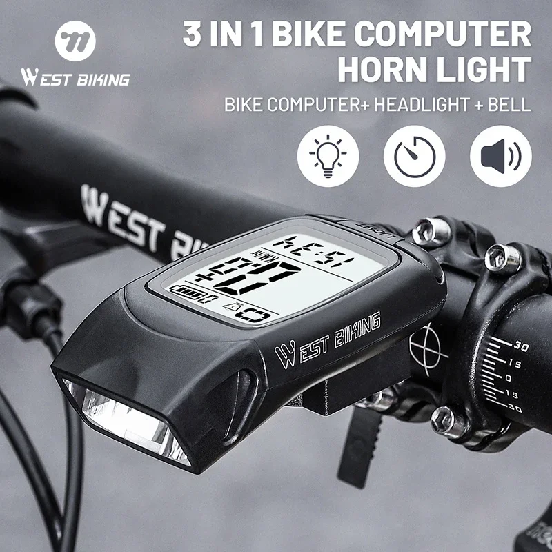 

3 In 1 Wireless Bicycle Computer LED Light Horn Versatile Bike Headlight Waterproof Speedometer Cycling Equipment