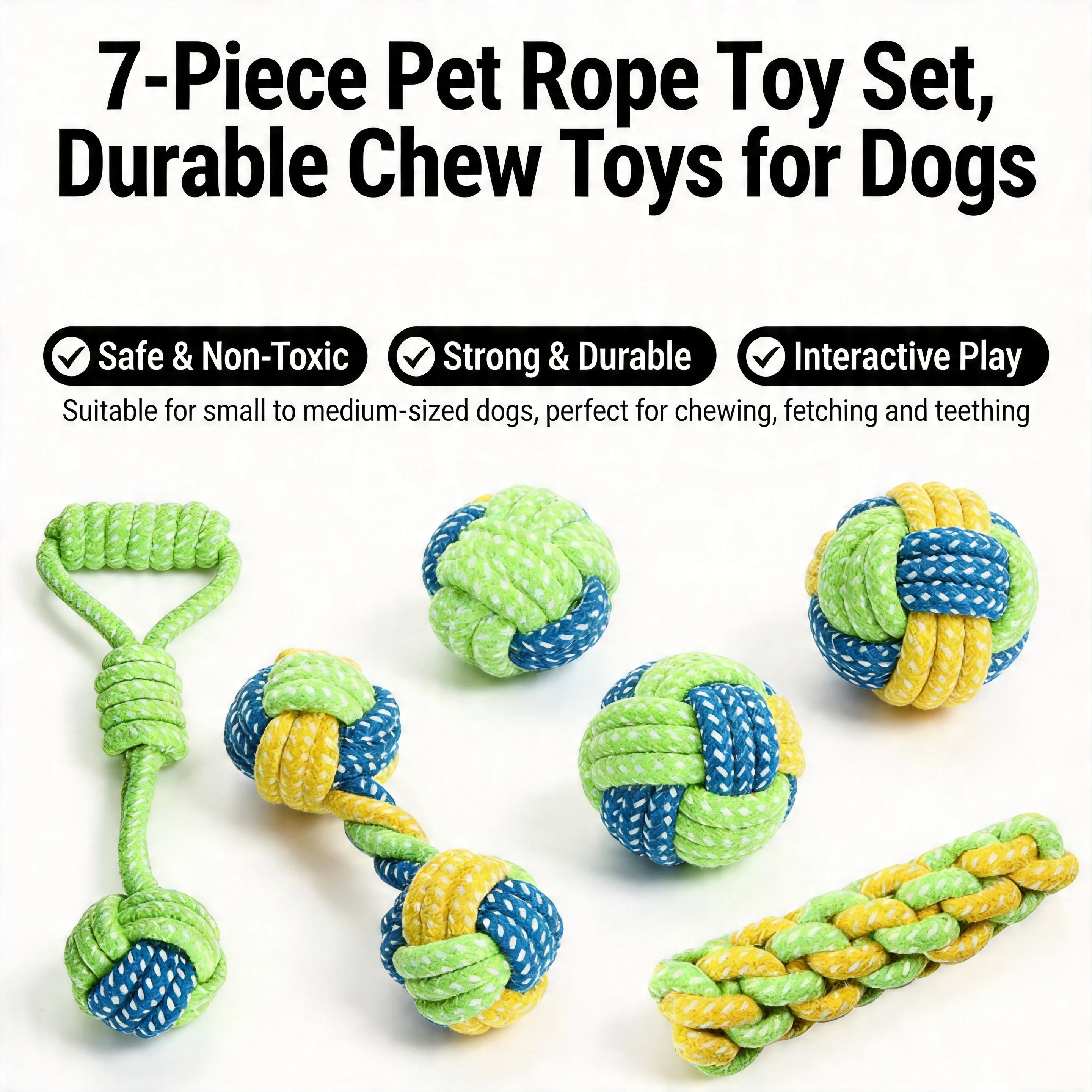 Hundespielzeug für Große und Kleine Hunde – Interaktives Baumwollseil-Spielzeug, Mini-Ball für Hunde, Zahnbürsten-Kauspielzeug für Welpen