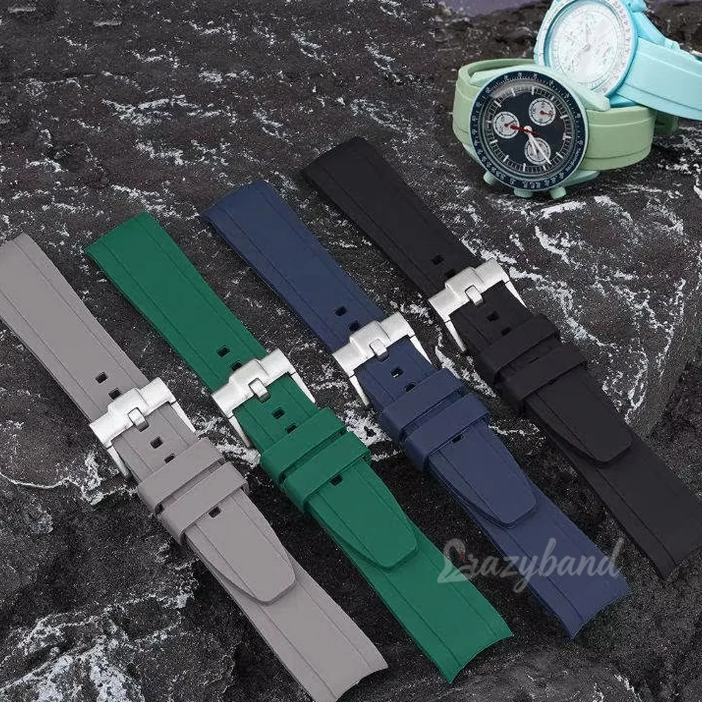 Curved End 20mm 22mm Silicone Strap High Quality Rubber Waterproof Sport Watch Band for Swatch for Omega Moonswatch Bracelet