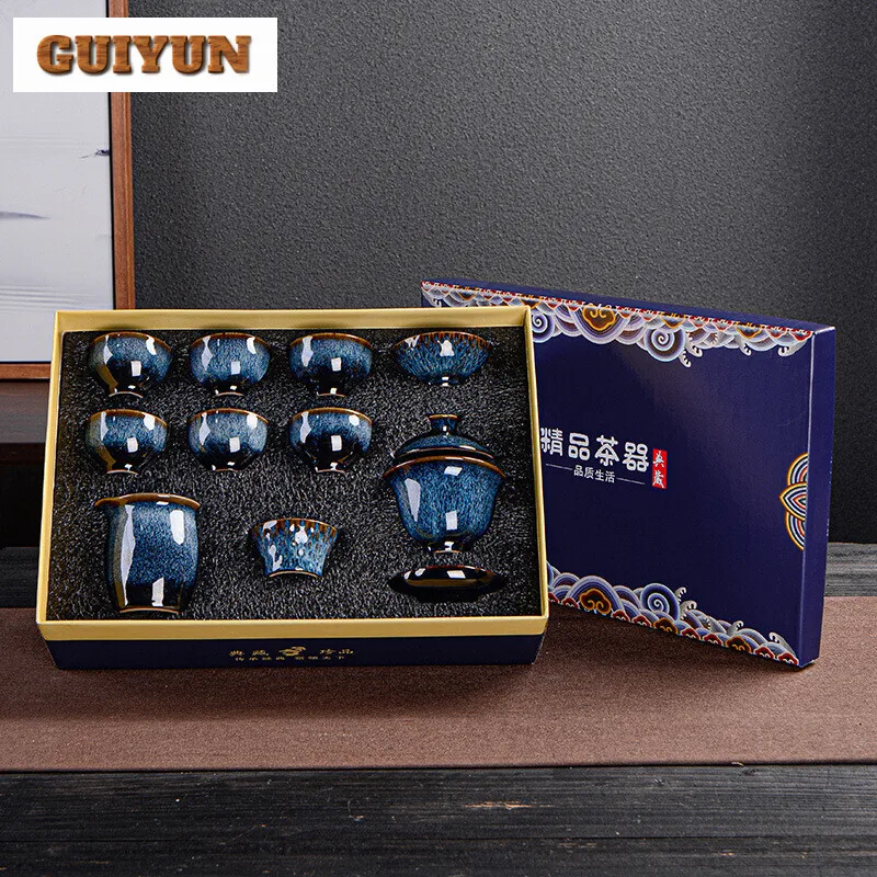 Kung Fu Tea Set Luxury Household Retro Ceramics Office Commerce Ru Kiln Kungfu High-end Chinese Tea Set With Cups and Kettle Bar view 3