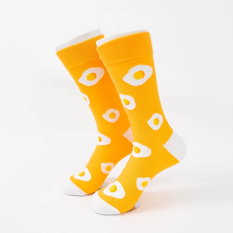 

MYORED 1 pair of winter socks yellow poached egg pattern cute male couple mid-tube socks