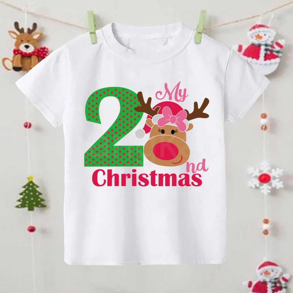 My 2nd Christmas Print Kids Shirted Boys Girls Xmas Party Outfit T-shirt Cute Child Holidy Clothes Toddler Short Sleeve Tee Tops