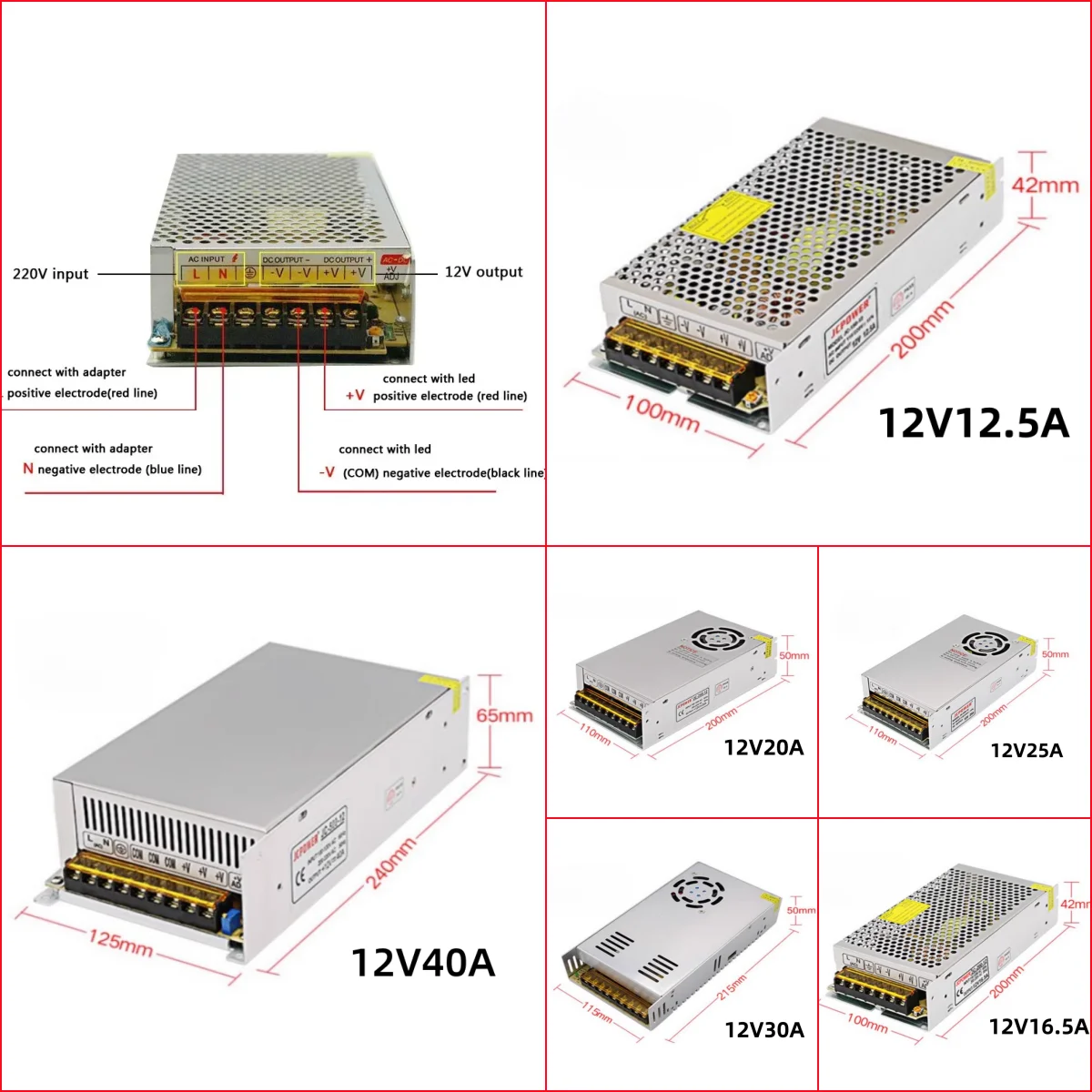 Imagem -06 - Fonte de Alimentação de Comutação Ac110v 220v para Dc12v 12v Volts 3a 5a 10a 15a 20a 25a 30a 33a 40a Adaptador de Fonte de Transformador de Iluminação Led