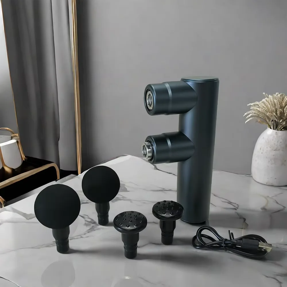 

2-головочный мини-пистолет для массажа мышц, переносной массажер для тела, глубокий ручной ударный массажер для тела, спины и шеи, ног