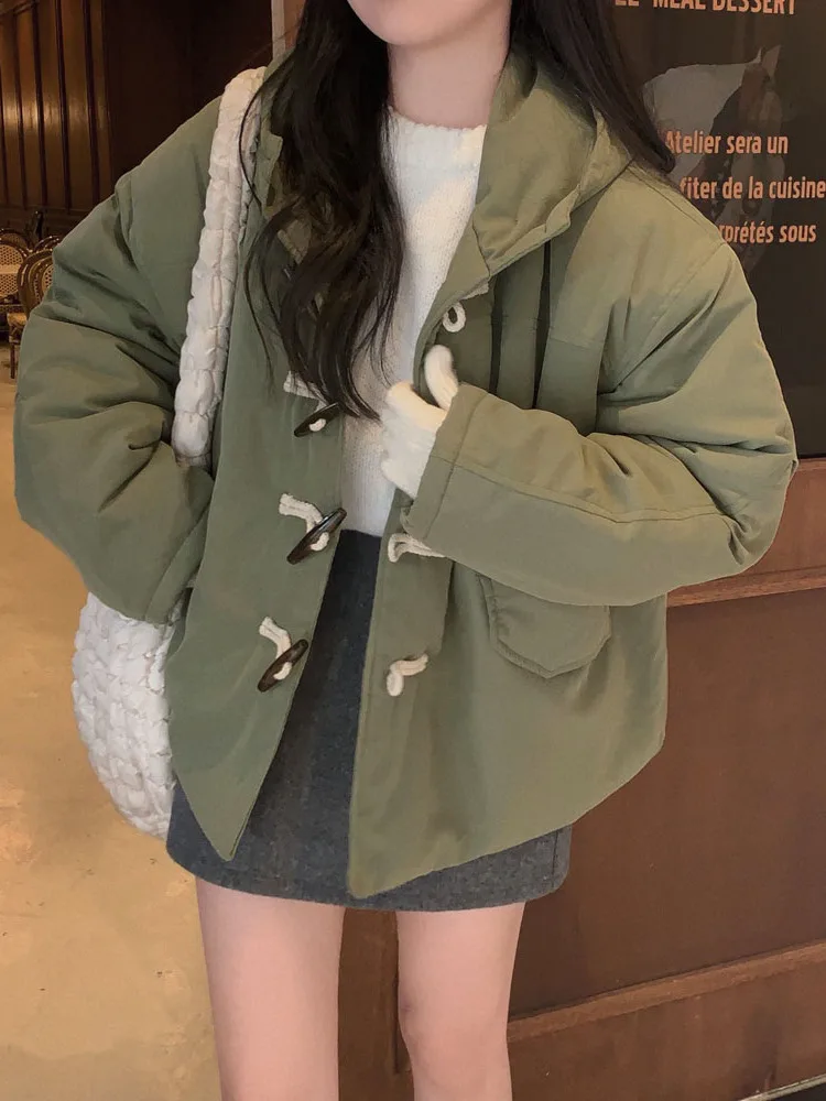 

Winter Chic Small Size Hooded Cotton Jaet Women's Faionable Warm Quilted Coat Trendy Age-Defng Button-Up Coat