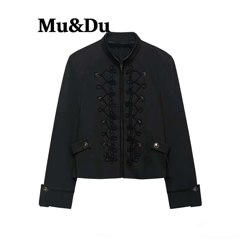 Women's Spring Cropped Napoleon Jacket - Stand Collar Button Front