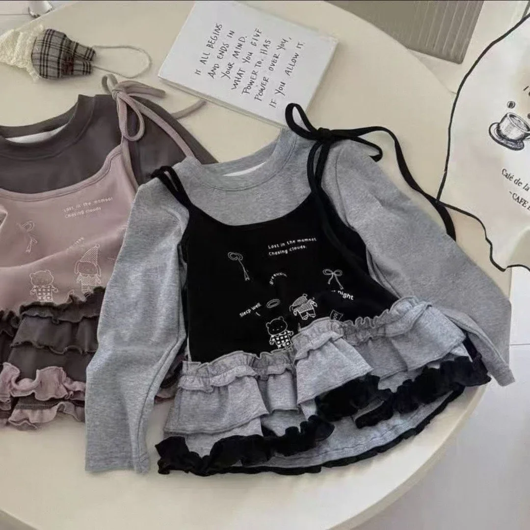 Korean Style Long Sleeve T-Shirt for Girls Autumn Season Floral  Base Shirt Girls' Clothing Cotton Material Loose Fit