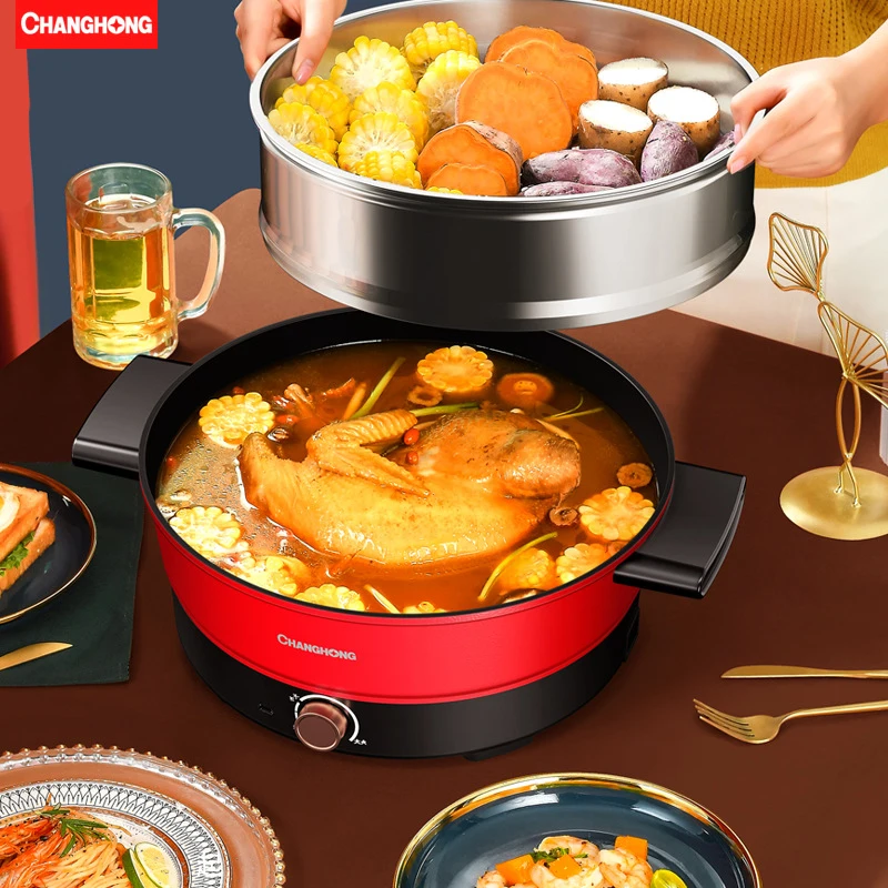 Panela Elétrica Tipo Split Hot Pot, Pote Multifuncional Doméstico, Pequeno Dormitório Noodle Cooking Pot para Cozinhar changhong