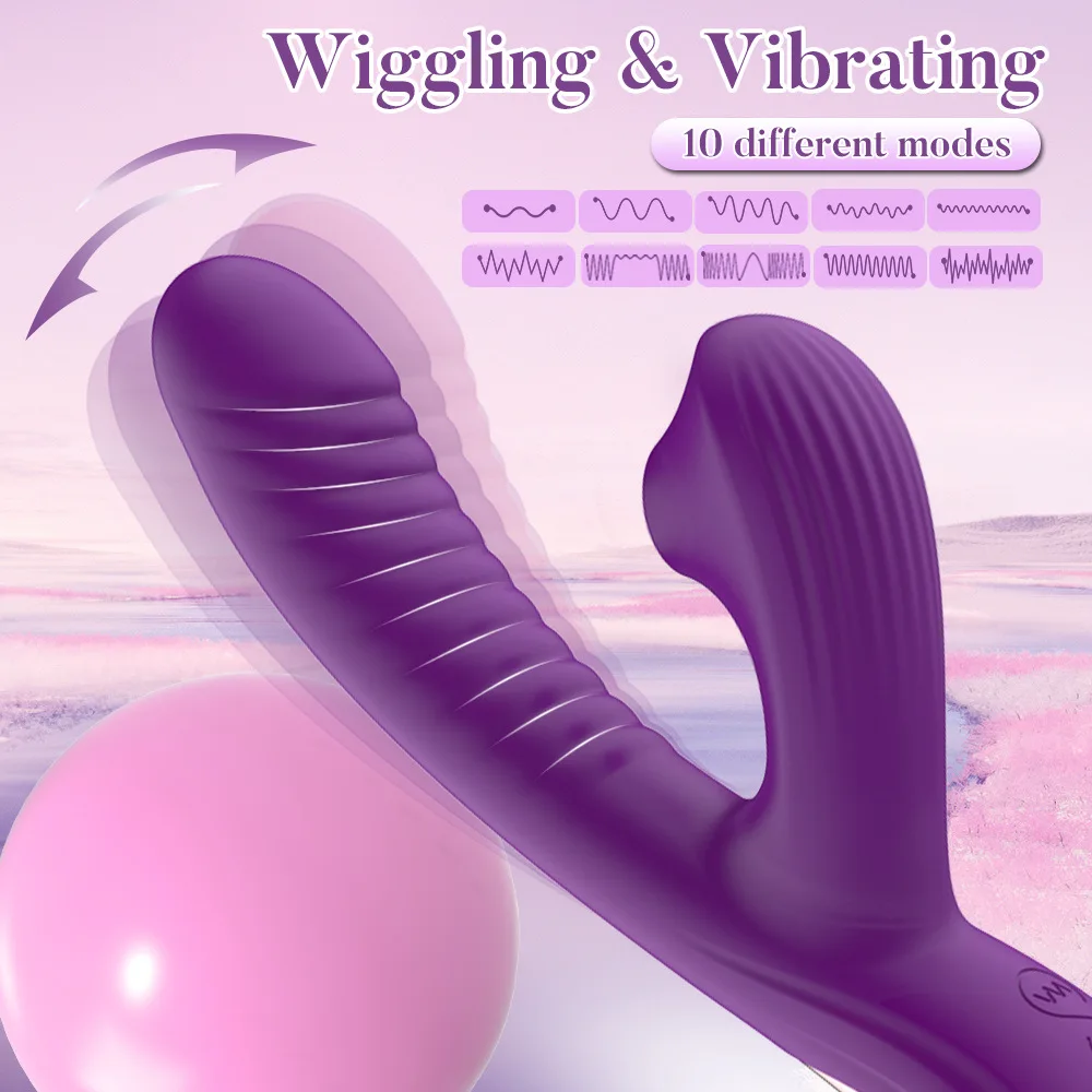 Vagina Sucking Swinging 2-in-1 Vibrator G-Spot Stimulator Dildo Vagina Massager Clitoral Suction Cup Vacuum Adult Sex Toy