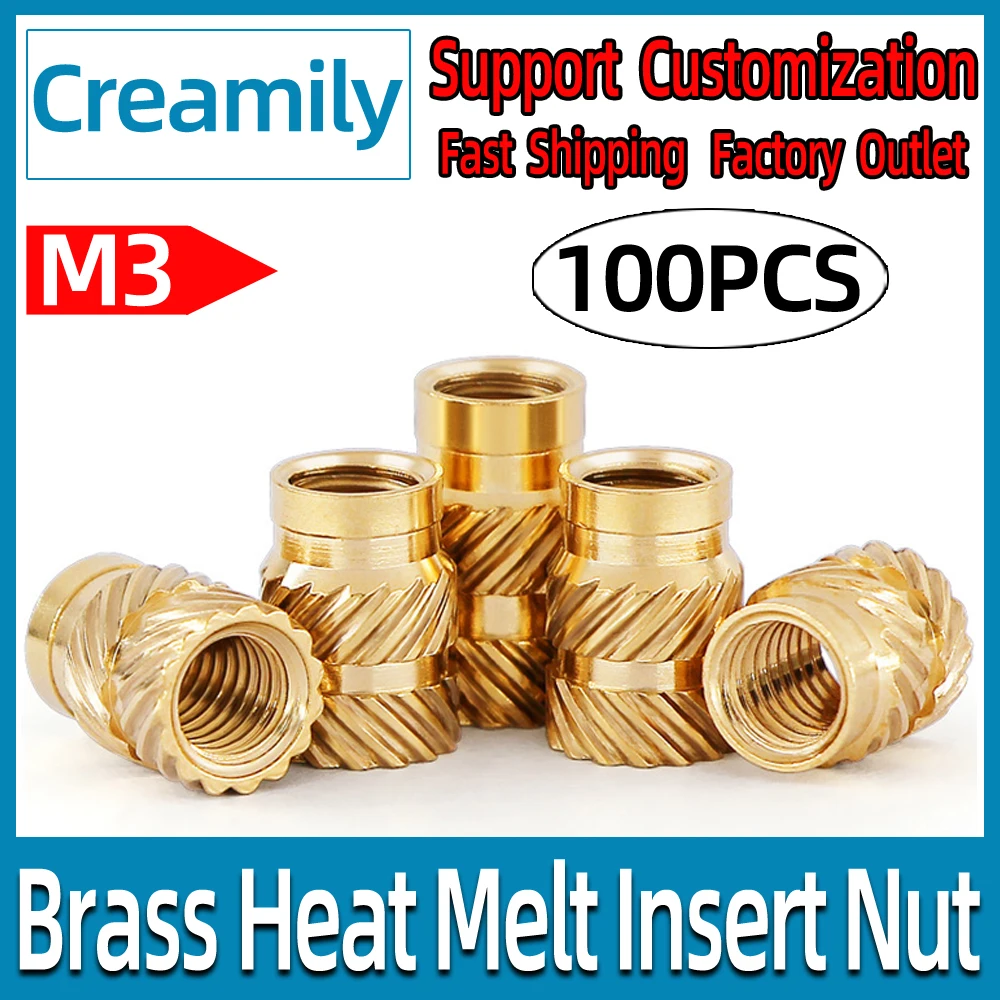 

Brass Hot Melt Inset Nuts Heating Molding Copper Thread Inserts Nut SL-type Double Twill Knurled Injection Brass Nut M2M3 100Pcs