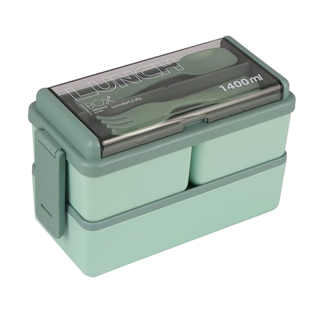 ABFW Bento Box Kit, 47.35OZ Bento Box Adult Lunch Box, 3 Compartments Bento Lunch Box , Meal Prep Containers for Adults Green