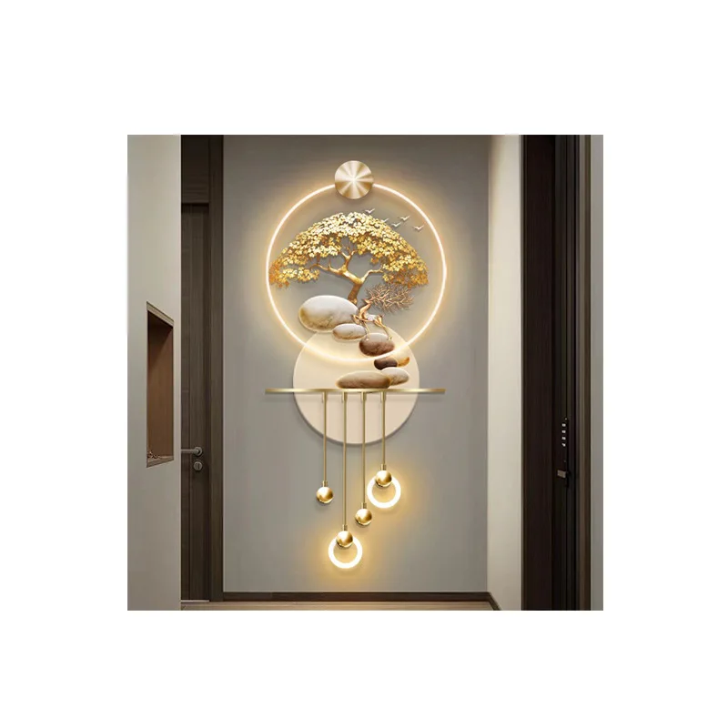 Modern light luxury entrance decorative painting, high-end led lamp mural, fortune tree, meaning good entry corridor aisle