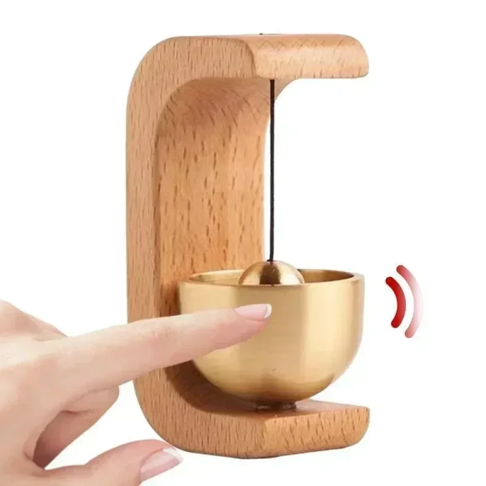 Japanese Style Wooden Wind Chimes Wireless Doorbell Entrance Door Bell Decorative Brass Wind Bell for Home Opening Reminder