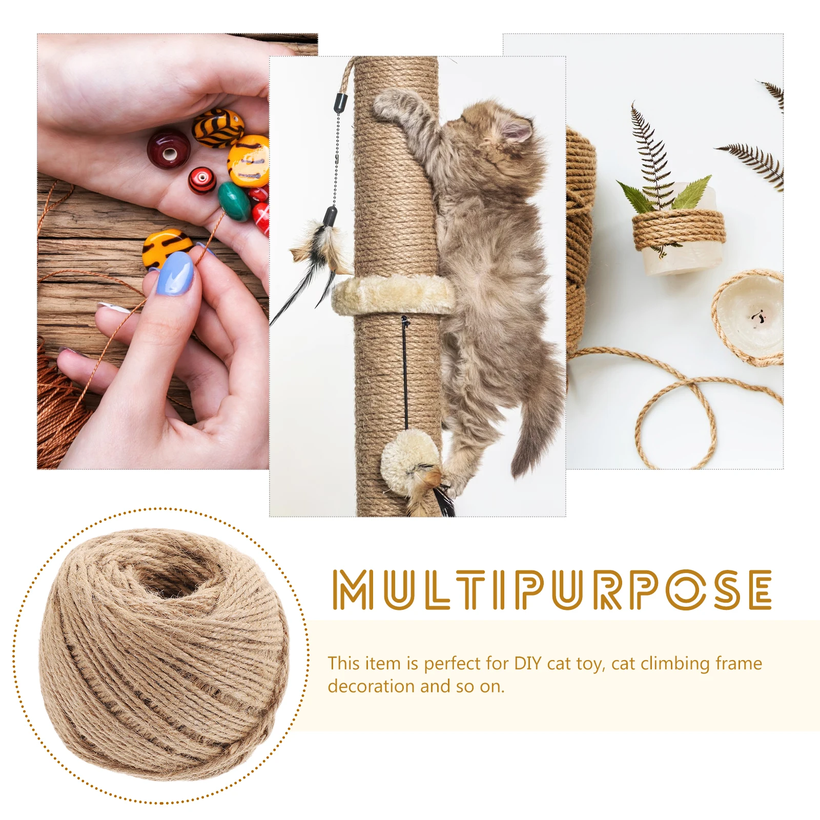 

100M Hemp Rope 3mm Durable Jute Twine for DIY Cat Toy Scratching Post Binding Projects R om Color Decorative Rope