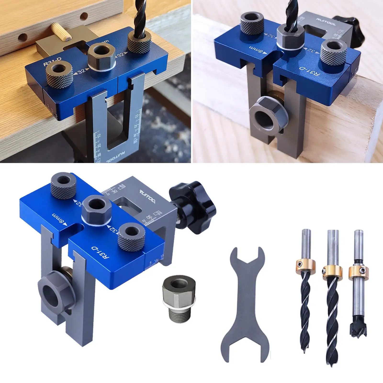 

3 in 1 Dowel Jig Drill Kit Carpentry Locators Woodworking Tools High Precision Hole Drill Guide Drill Locators Puncher