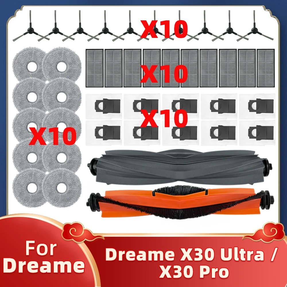 Compatible con el robot aspirador Dreame X30 Ultra / X30 Pro Piezas de repuesto Accesorios Cepillo principal, Cepillo lateral, Filtro HEPA, Mopa, Bolsa de polvo.