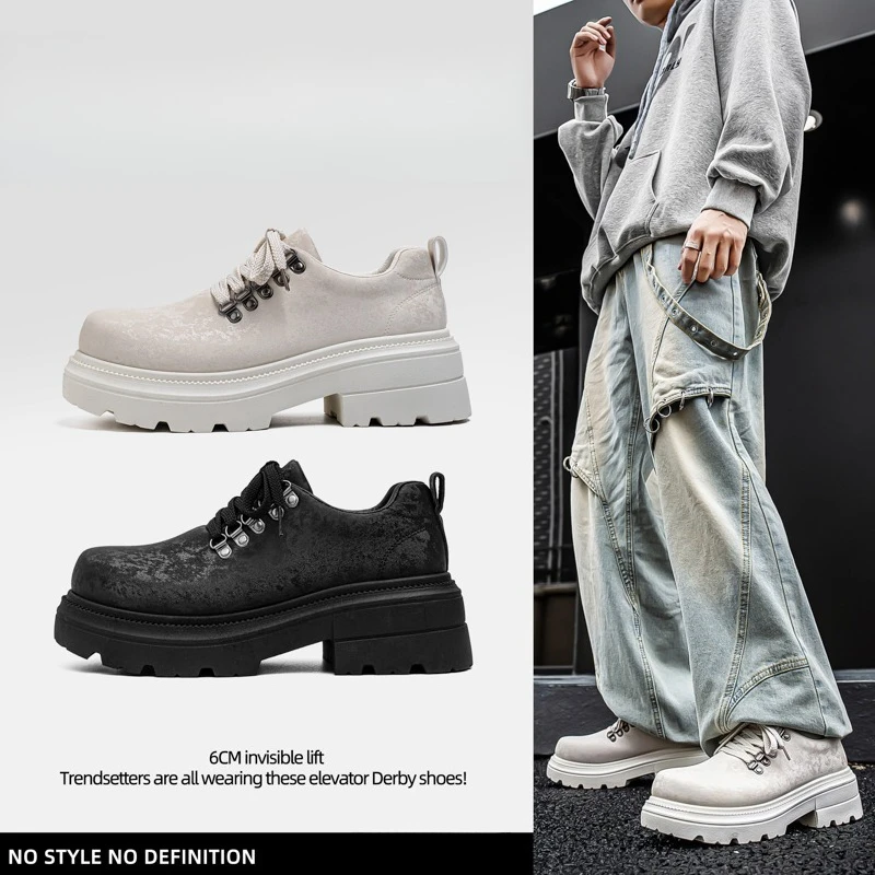 

Новые осенние туфли дерби, мужские лоферы на толстой подошве на высоком каблуке, универсальные оксфорды в классическом британском стиле