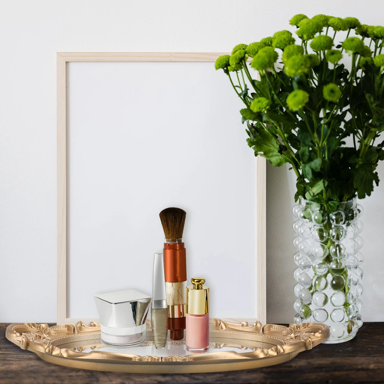 

Wedding Decor Vanity Mirror Tray Retro Plate Vintage Golden Jewelry Cosmetics Placement Small