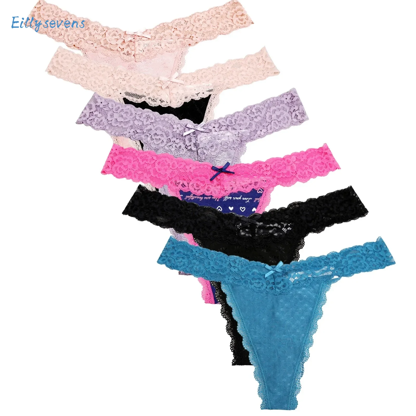 6 Pack Women\'S Sexy Panties Lace Mesh Underwear Cotton Soft Comfortable Low Waist Elastic Thongs Summer Breathable Cool Panties