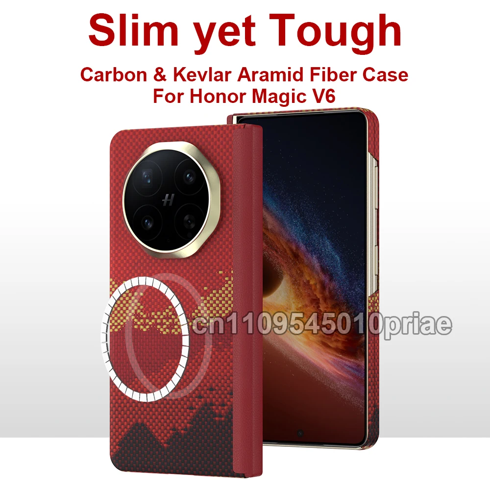 

Case for honor magic v6 Carbon Fiber Ultra-thin Phone Double Hinge Case Aramid Fiber magnetic Protection Case Slim light Case