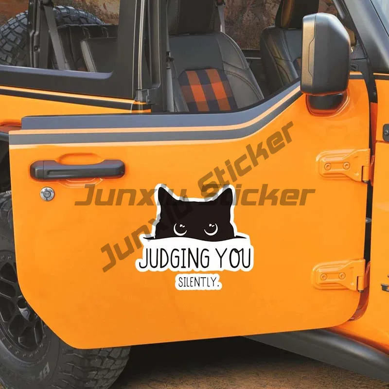 

Peeking Curious Black Cat with Words "Judging You Silently" Car Decal, Unique Humorous Vinyl Decal Car Decal Computer Decal Viny