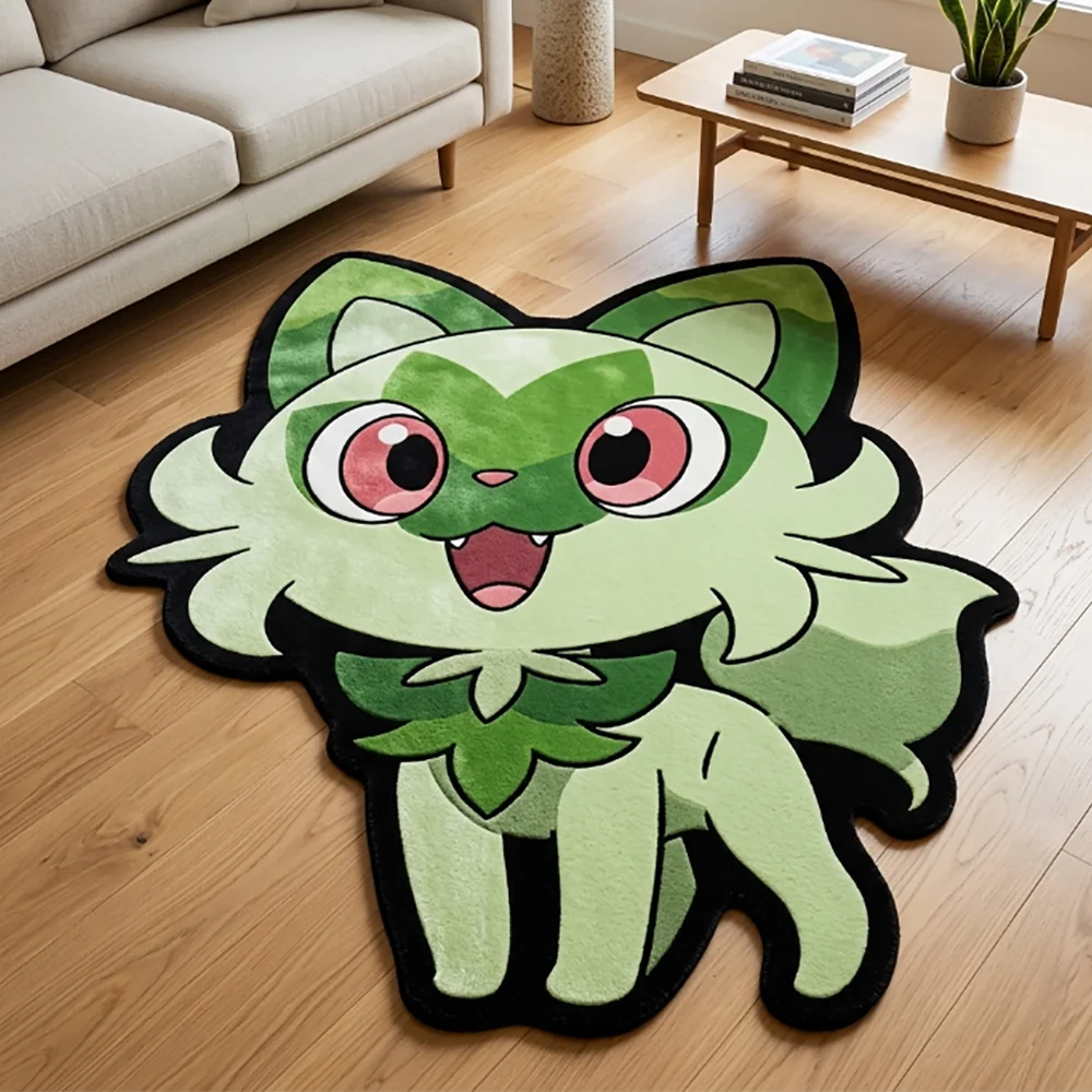 Irregular Pokemon Carpet Cute Sprigatito Anime Floor Mat Fluffy Non-slip Rug Kawaii Gaming Bedroom Fan Gift view 2