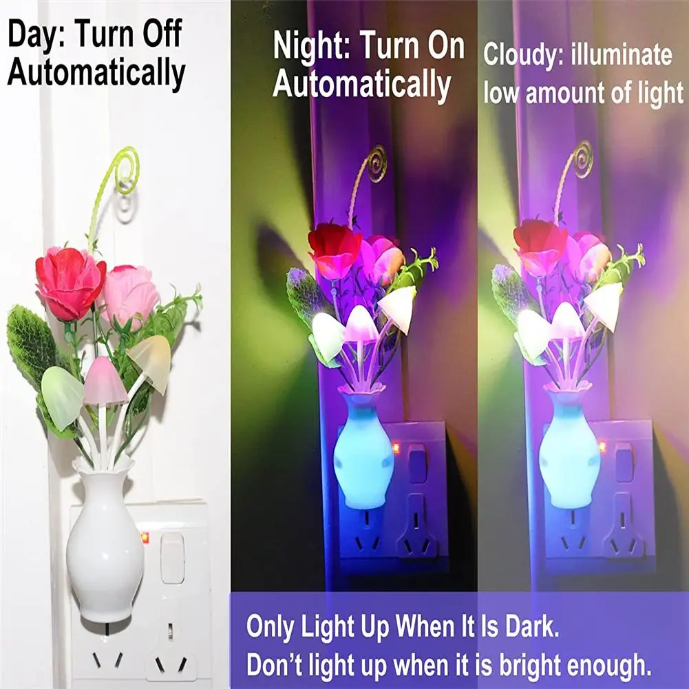 0.5W Energy Saving Lamp Dream Nightlight Rose Flower Mushroom Night LightsPlug In LED Night Light W/Auto Dusk To Dawn Sensor