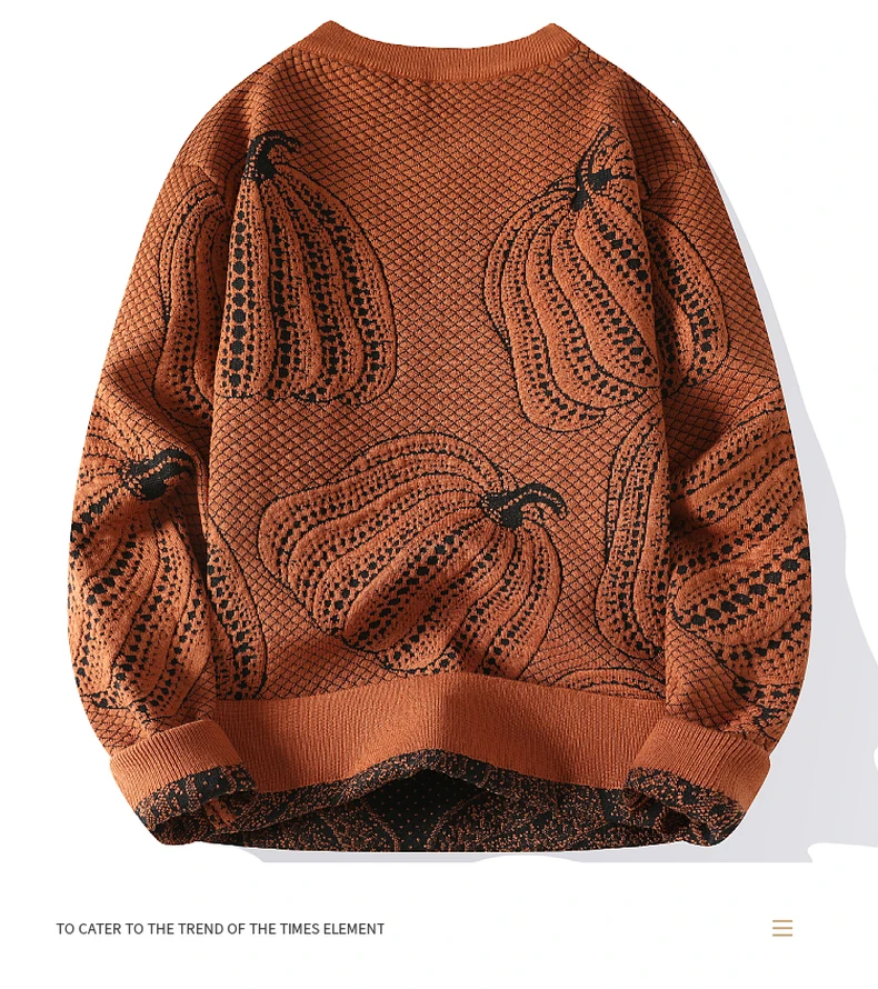 2024 New Autumn Winter Warm Pumpkin Print Sweater Men Fashion Casual Loose Knitted Pullovers High End Mens Christmas Sweaters