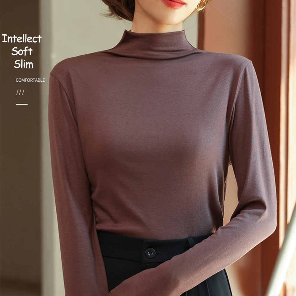 

Женское термобелье, тонкая полуводолазка, утолщенный топ с длинными рукавами, плотный пуловер, рубашка, теплые топы для женщин