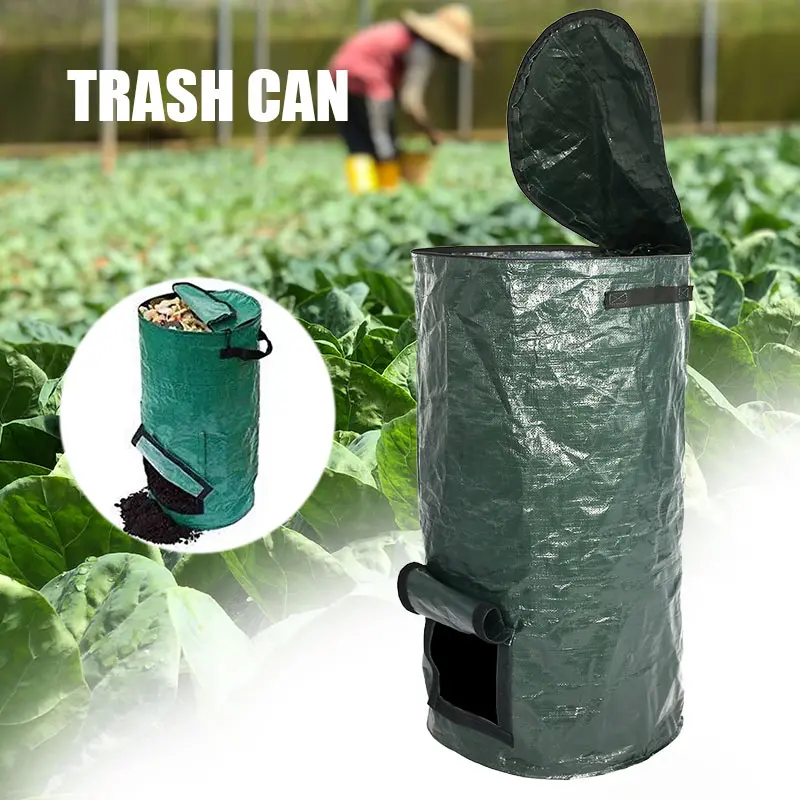 Foldable Garden Garbage Storage Trash Bag Garden Yard Waste Bag With Lid Portable Collapsible  Leaf Kitchen Waste Trash Can