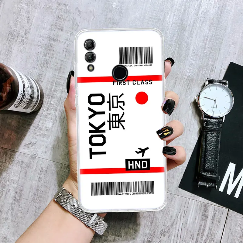 Travel Ticket Label Transparent Soft Phone Case for Huawei Honor 10 Lite 9 20i 8S 8A 8X 9X 50 Y5 Y6 Y7 Y9S P Smart 2019 Cover