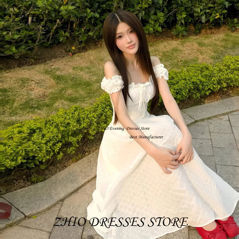 ZHIO شيفون أبيض جميل مع أنماط الاختيار فستان زفاف كوري على شكل حرف A مكشكش على شكل قلب عاري الكتفين بدون أكمام فساتين العروس