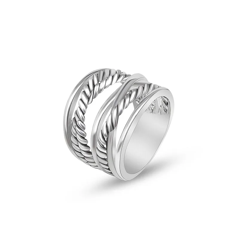 New Fashion Retro Cross X Button Thread Classic Temperament Ring Men's Fashion Twist Rope Double Interlock Design Ring Jewelry