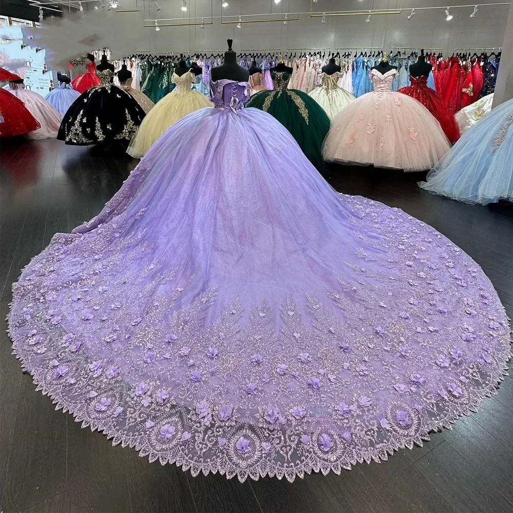 Lorencia Light Purple Quincenara Dress 2024 Sparkly Beading Sequin Quinceañera XV Sweet 16 Ball Gown Vestidos De 15 Años YQD505