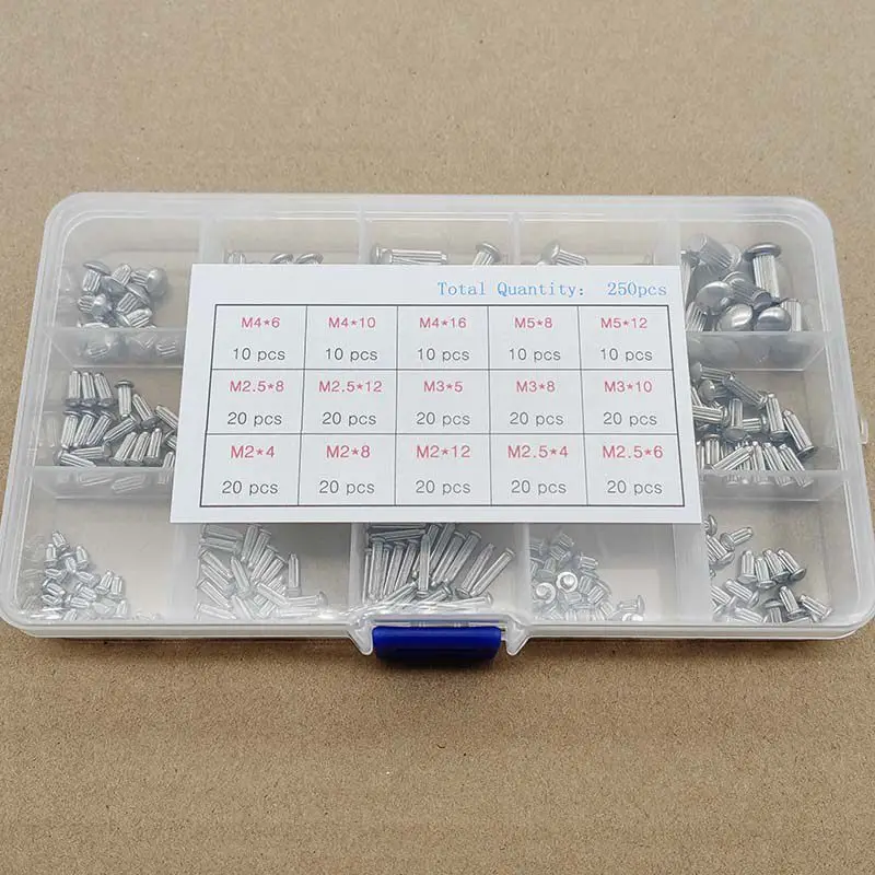 250pcs/box assorted stainless steel knurled rivets solid rivets iron semi-round sign rivets m2-m5