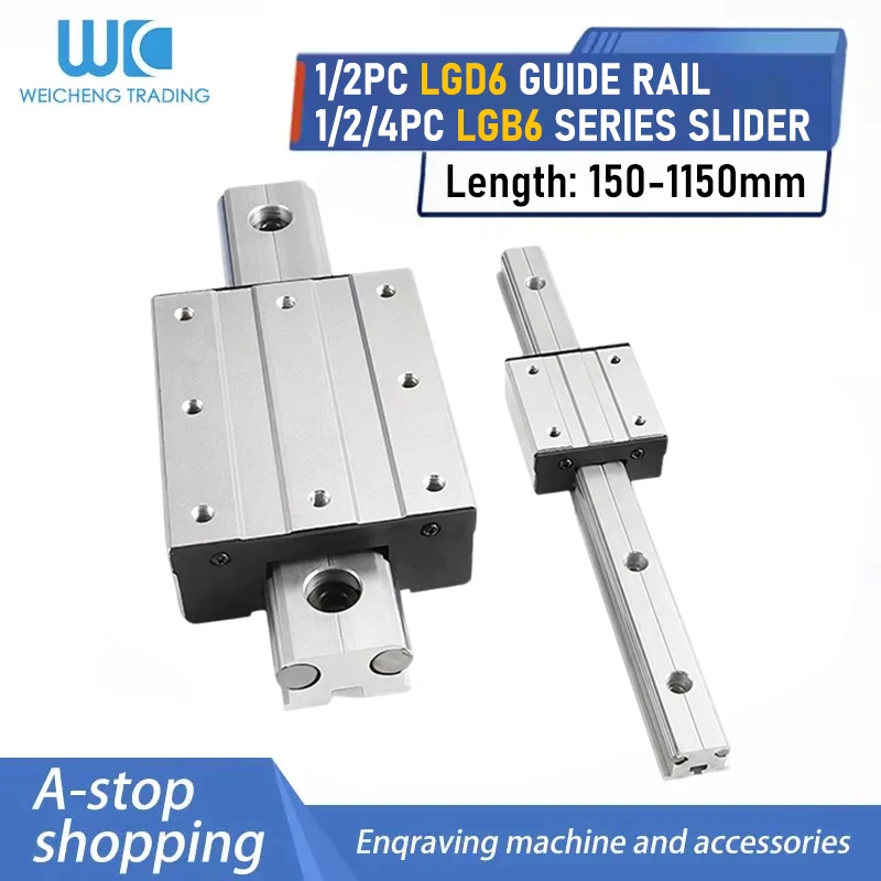 1/2PC Double Axis Core Linear Guide LGD6 Axis Roller Guide Rail With 4/6 Rollers Slider Length 150-1150mm Slide Rail Combination