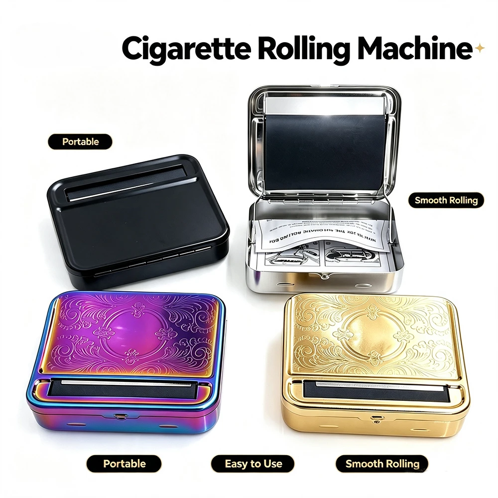 Easy Manual Rolling Machine 70mm 78mm Roller Handle Cigarette Maker Tin Tray Smoking Tool