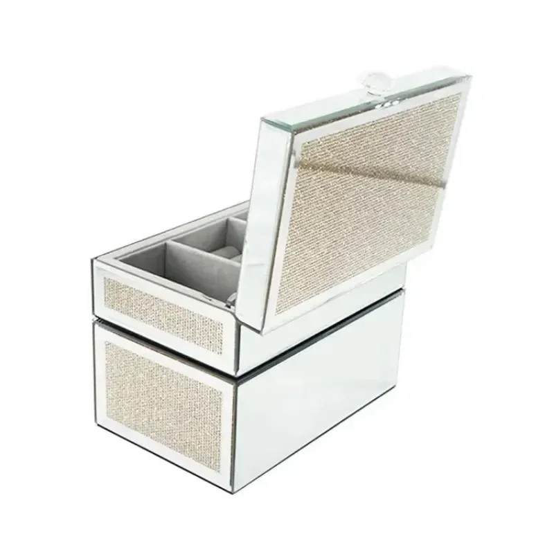 New Design Industry Style Furniture 2 Tier Luxury Crystal Mirrored Make Up Ring Jewellery Cosmetic Storage Box