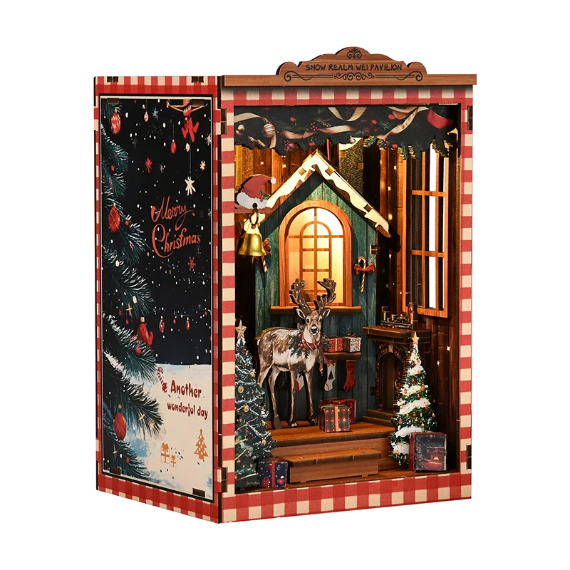 Diy 3d quebra-cabeças livro de madeira nook casa de bonecas modelo casa de boneca em miniatura com kit de móveis montar brinquedos para o miúdo presente de aniversário de natal